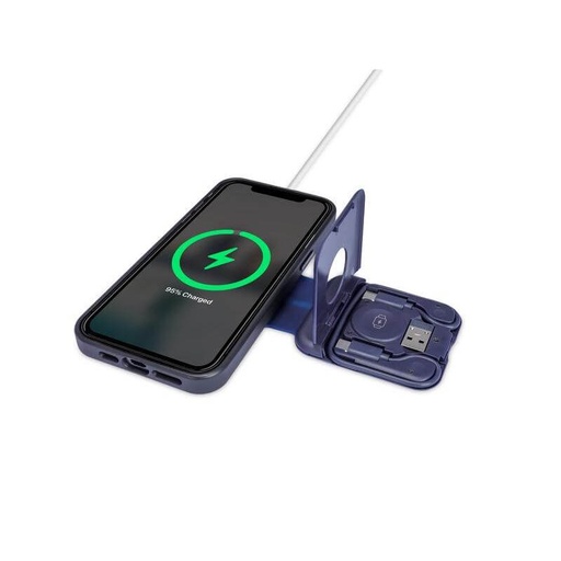 TURIN - @memorii Foldable Wireless Charger and Multicable Set - Navy Blue