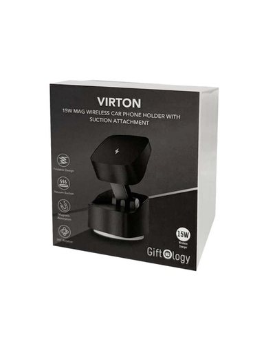 VIRTON - Giftology Magnetic Car Phone Holder and 15W Wireless Charger - Black