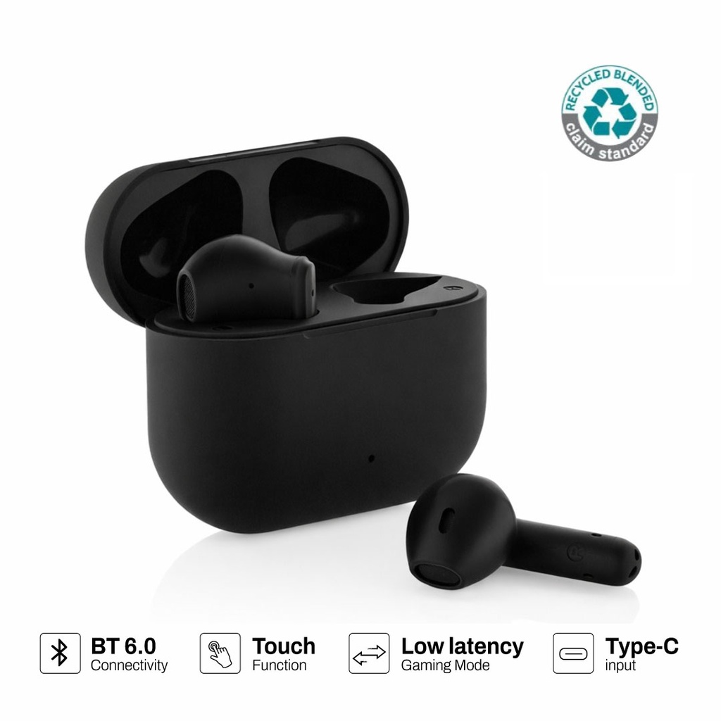 TUNEVO RCS recycled plastic wireless earbuds - Black