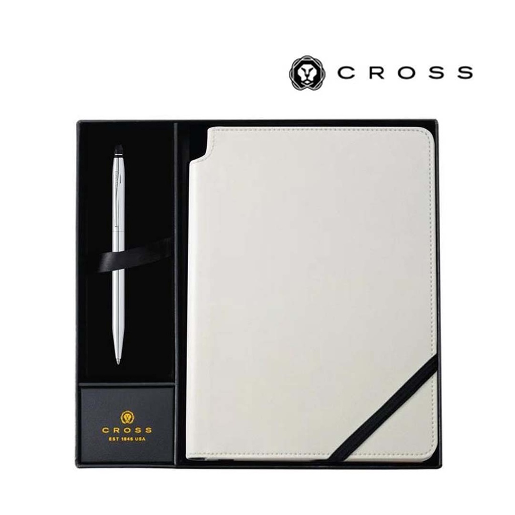 Cross Click™ Chrome Ballpoint Pen with Classic White Journal Gift Set